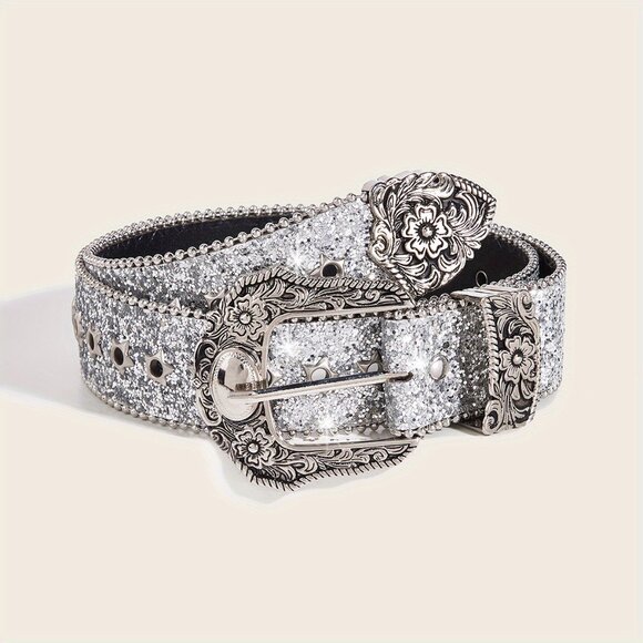 American Vintage Style, Rhinestone Decorat Eyelet Candy Color Y2K Belt Bling